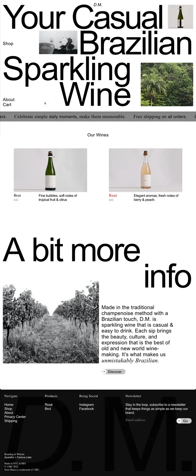 Dmbrut Wine Landing Page, editorial, minimal, light