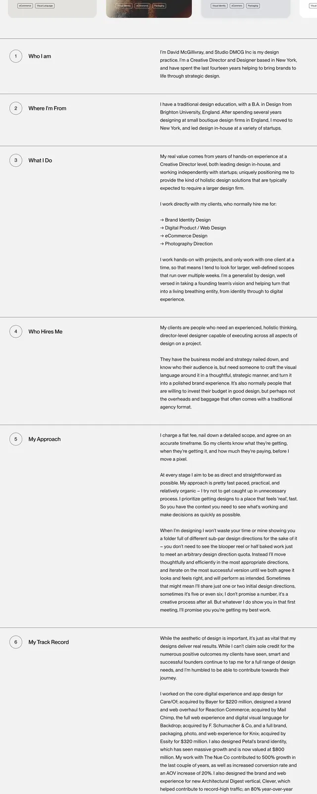 David McGillivray practice page, minimal, editorial, light