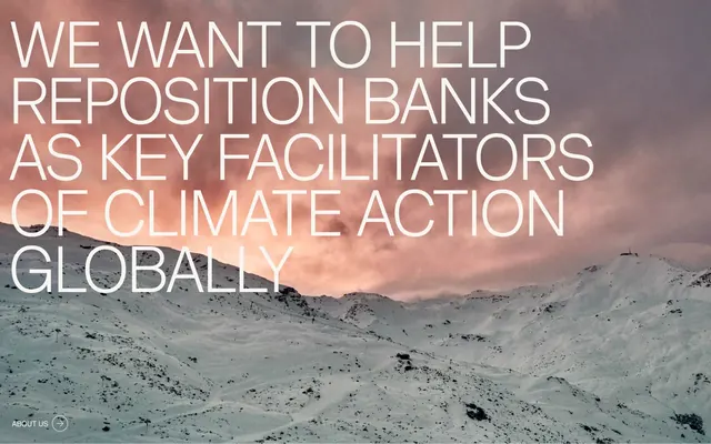 Doconomy climate action mountain hero, minimal, editorial, dark