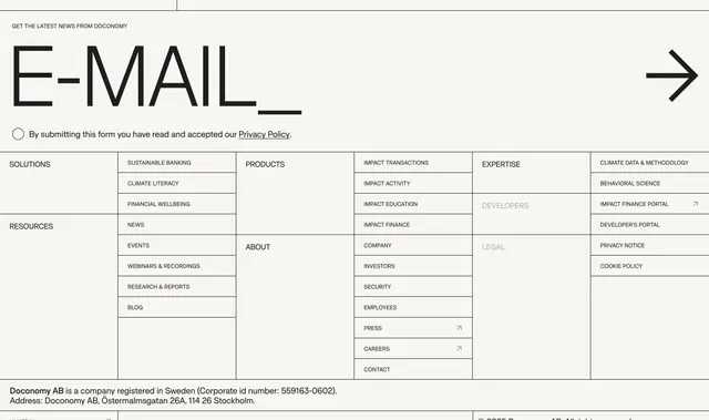 Doconomy grid footer newsletter, minimal, light-mode, light
