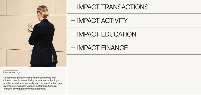 Doconomy impact products accordion, minimal, light-mode, light