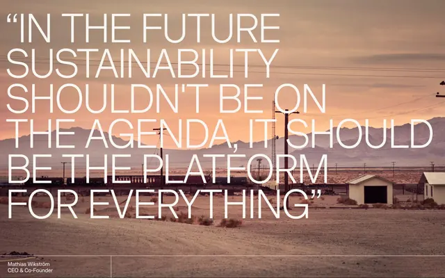 Doconomy CEO sustainability quote, minimal, editorial, warm