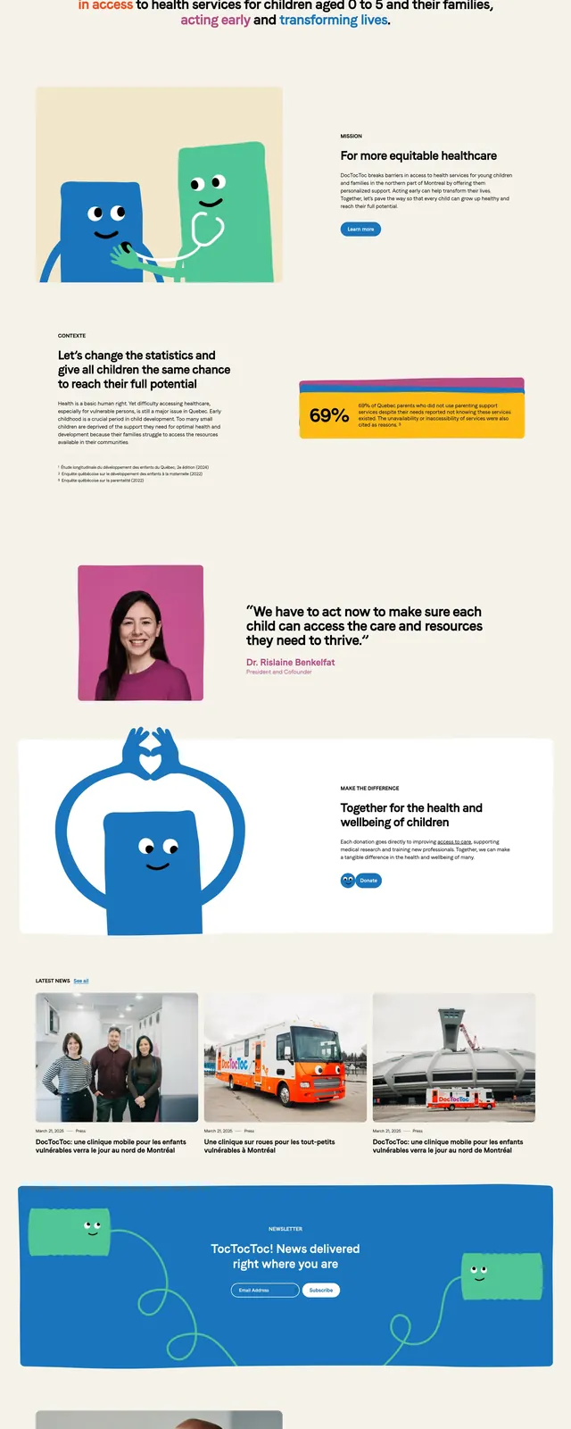 Doctoctoc playful nonprofit hero, illustrated, playful, light