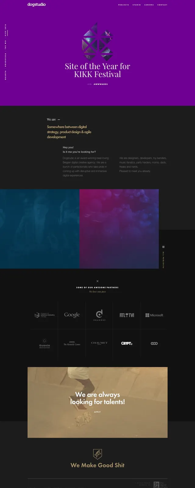 Dogstudio Purple Hero, editorial, dark-mode, dark