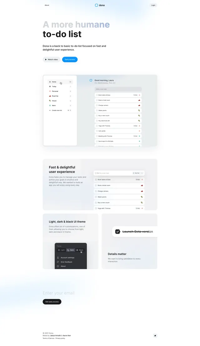 Dona To-Do Landing Page, minimal, light-mode, light