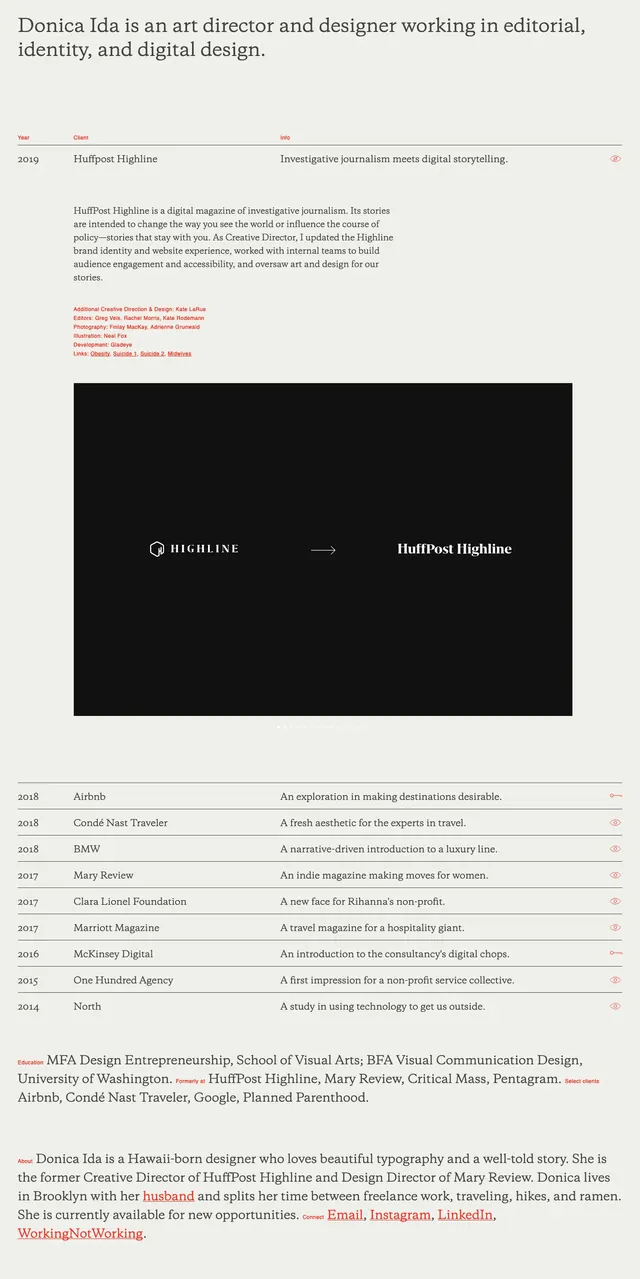 Editorial portfolio index, editorial, minimal, light