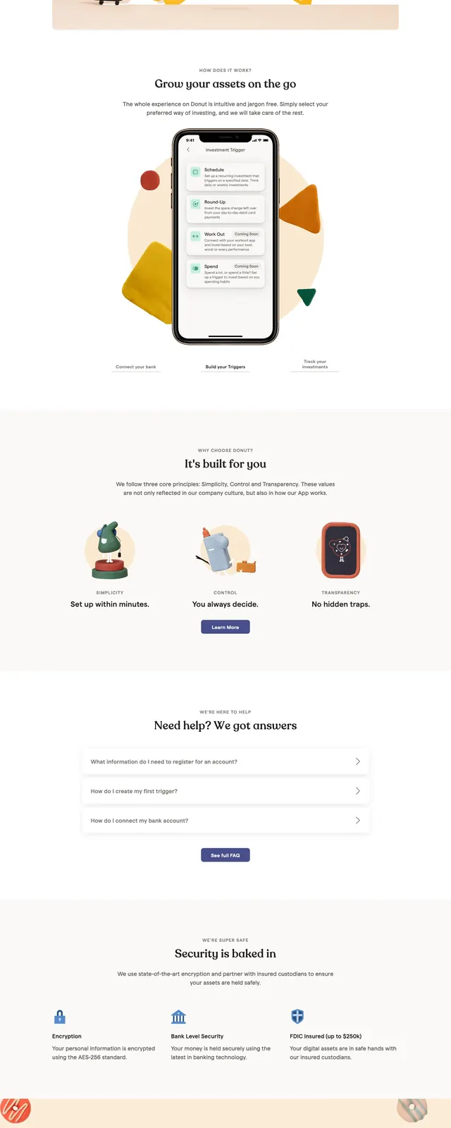 Donut App Landing Page, playful, 3d-render, light