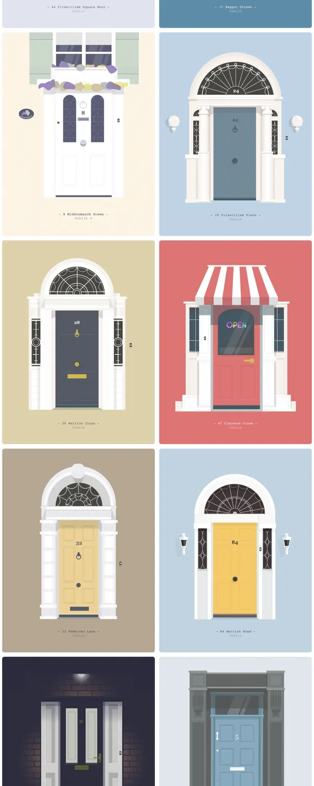 Doors of Dublin Gallery, editorial, illustrated, light