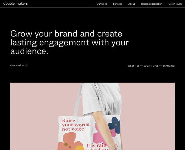 Double Makers brand engagement hero, minimal, dark-mode, dark