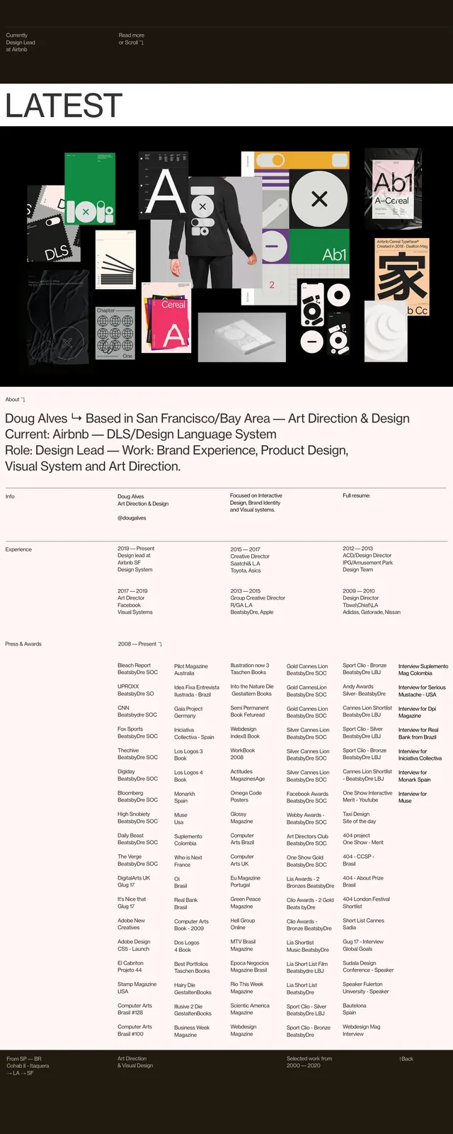 Dougalves Portfolio Landing, editorial, minimal, dark