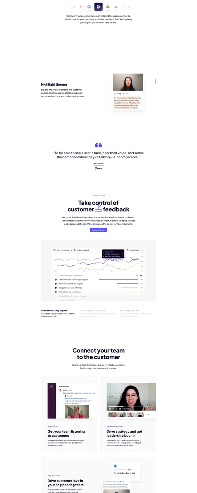 Dovetail feedback hero, minimal, corporate-clean, light