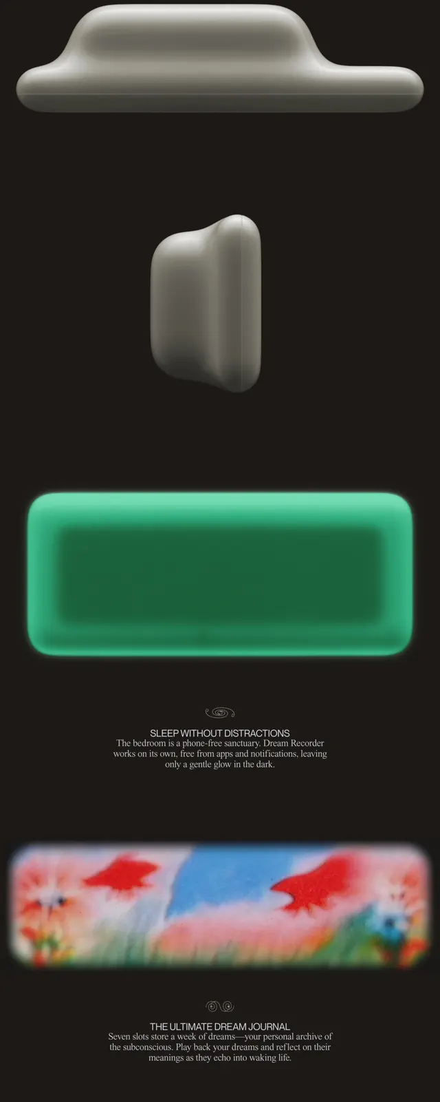 Dream Recorder landing page, luxury, editorial, dark