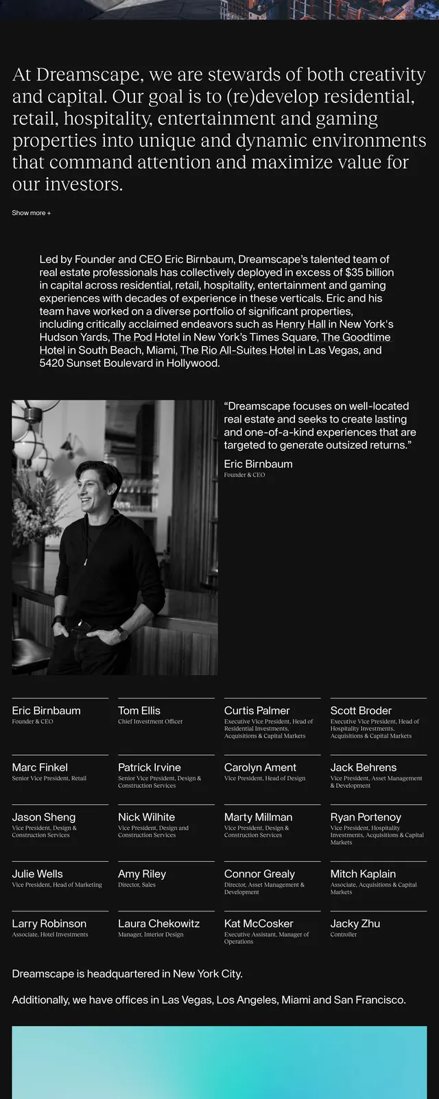 Dreamscape corporate hero, editorial, luxury, dark