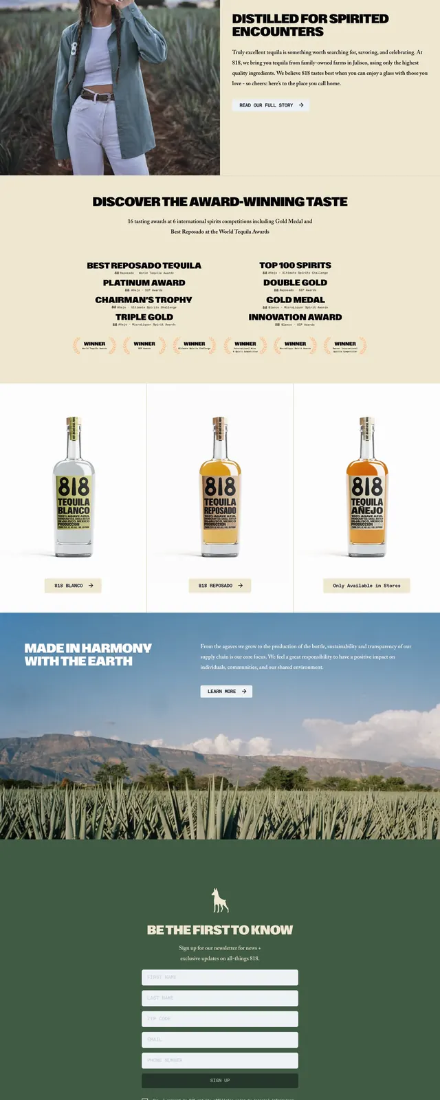818 tequila landing page, photographic, editorial, dark