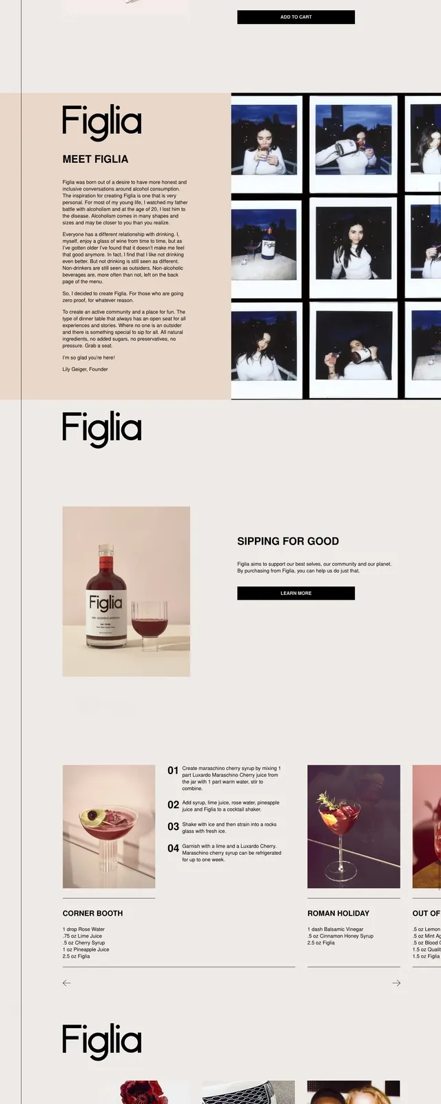 Figlia Aperitivo Landing Page, editorial, minimal, light