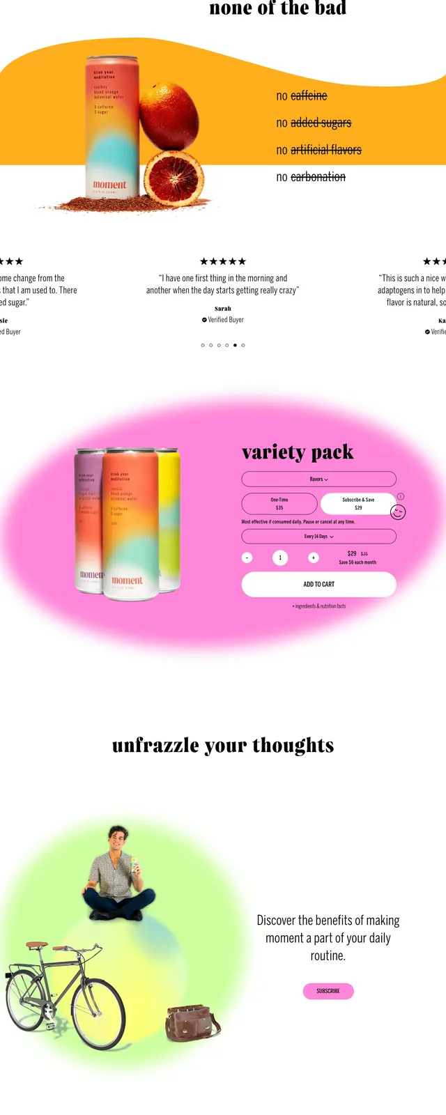 Moment drink hero, playful, gradient-heavy, light