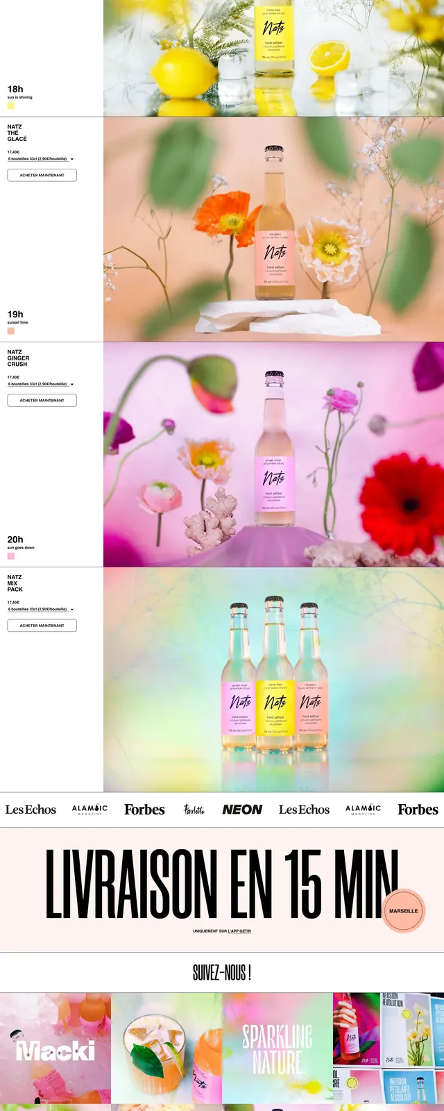 Drinknatz floral product hero, editorial, photographic, light