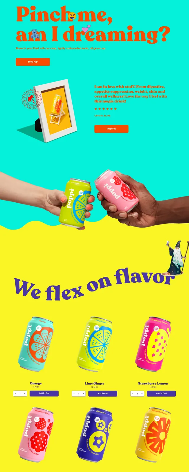 Poppi vibrant product landing page, playful, gradient-heavy, pastel