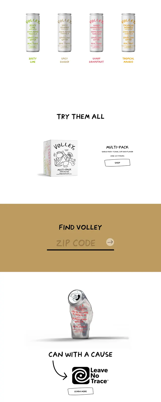Volley beverage landing page, playful, illustrated, light