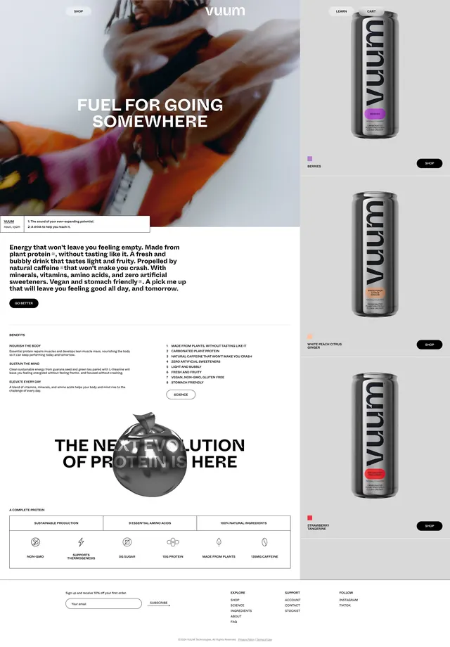Drinkvuum product hero, editorial, minimal, light