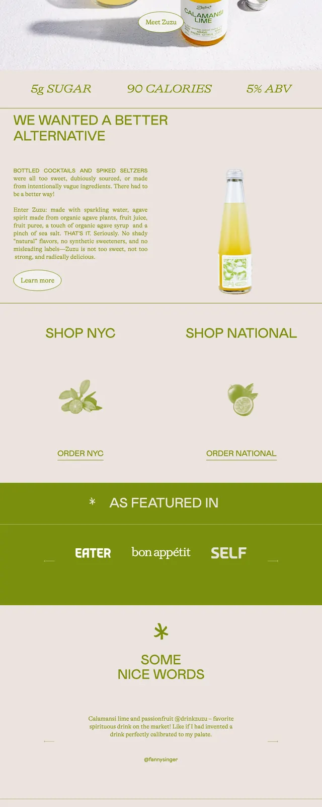 Zuzu Sparkling Cocktail Landing Page, light-mode, minimal, light