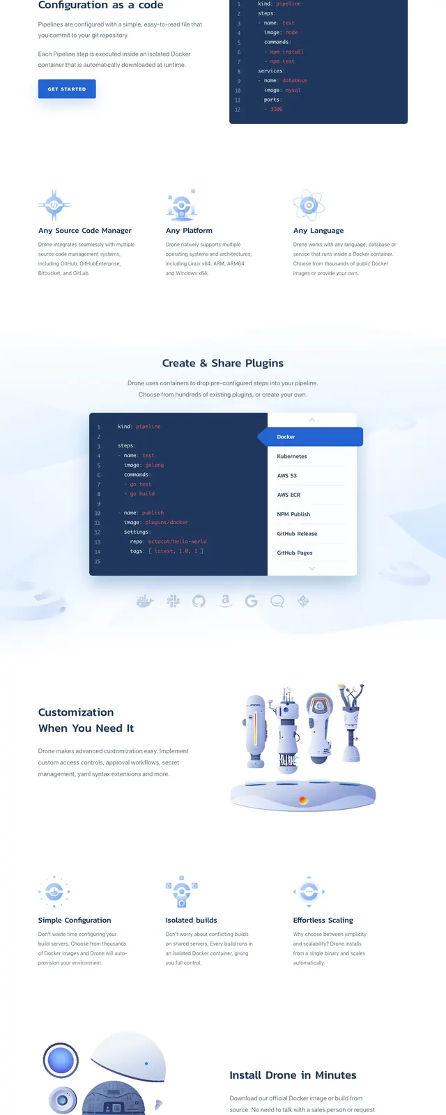 Drone Io robotic SaaS landing page, light-mode, corporate-clean, light