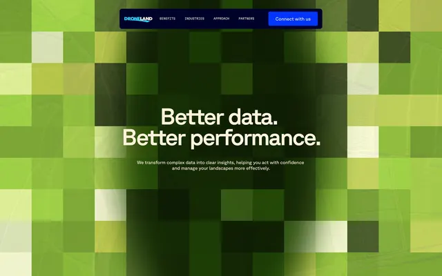 Droneland main website hero, minimal, technical, dark