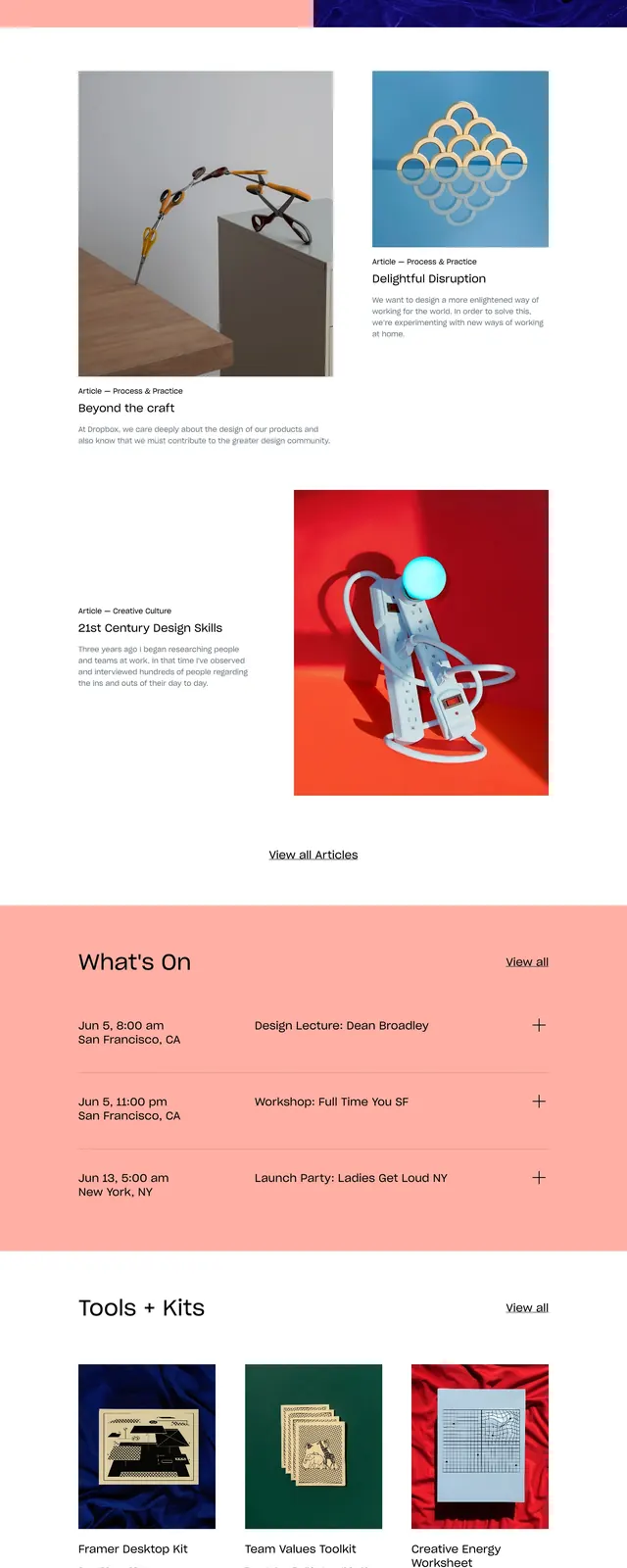 Dropbox Design editorial homepage, editorial, minimal, light