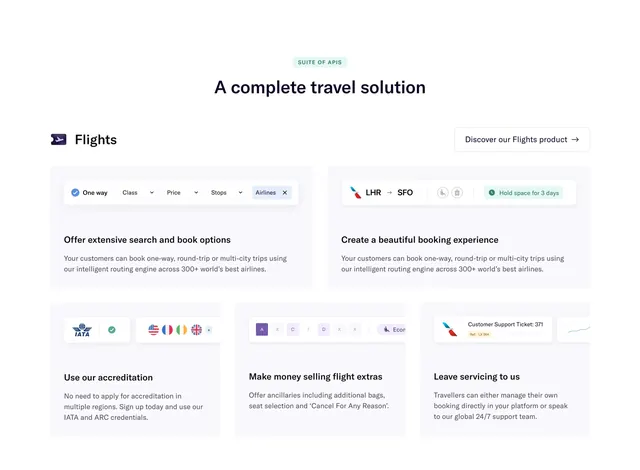 Duffel complete travel solution grid, minimal, corporate-clean, light
