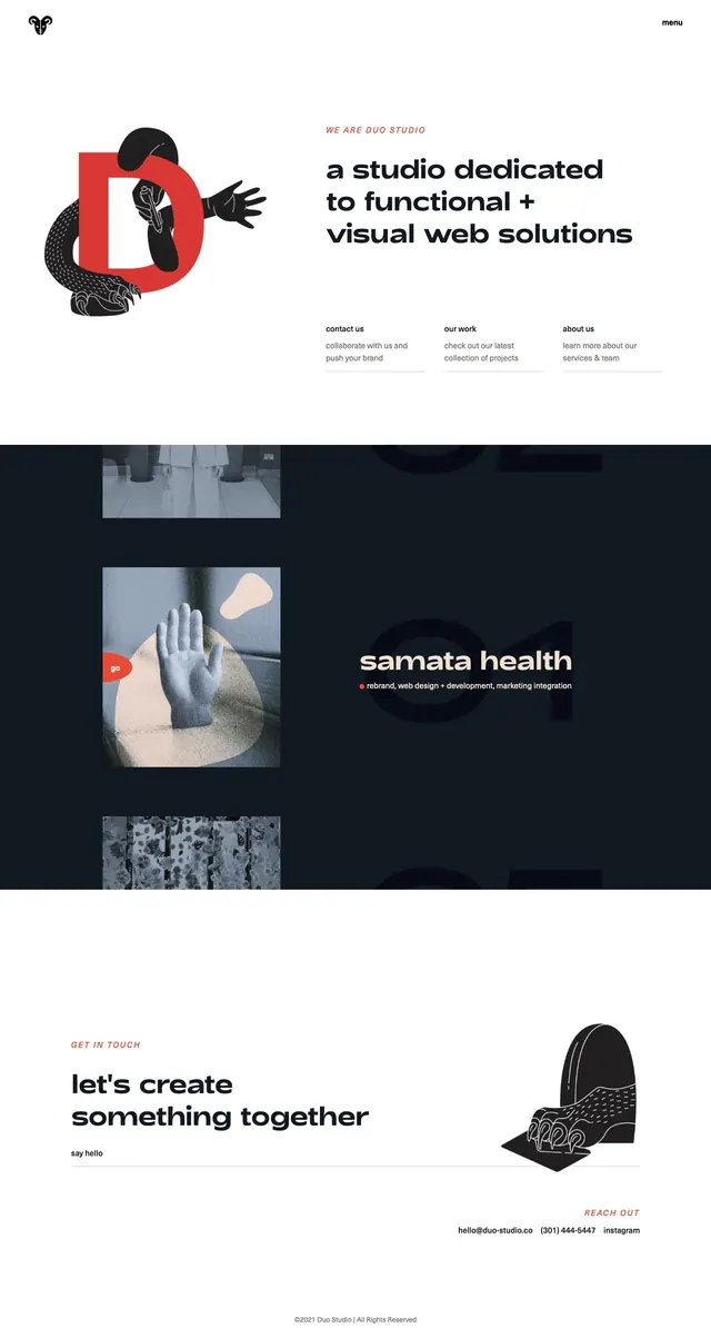 Duo Studio agency homepage, minimal, editorial, light