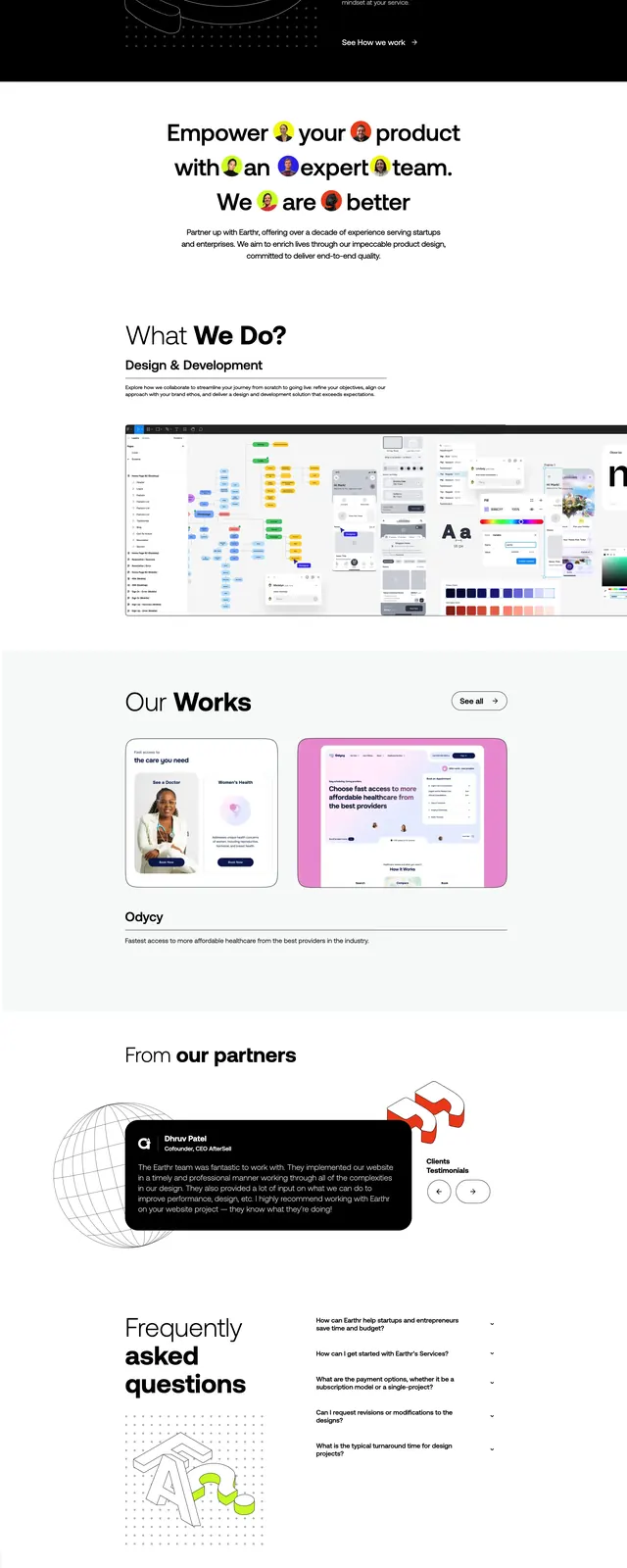 Earthr agency homepage, minimal, editorial, dark