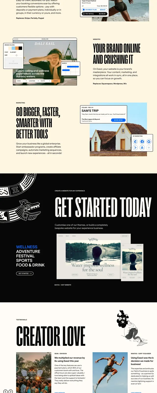 Easol travel-experience hero, dark-mode, editorial, dark