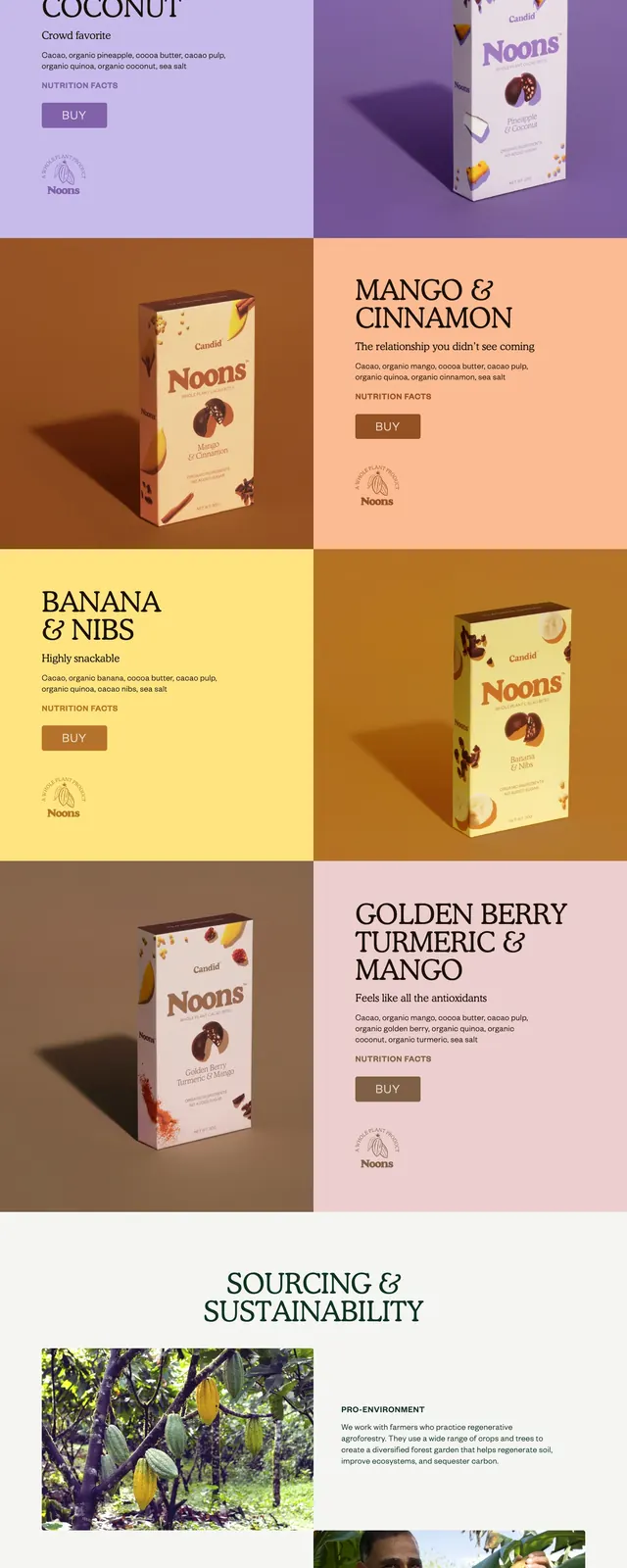 Candid chocolate brand landing page, editorial, photographic, light