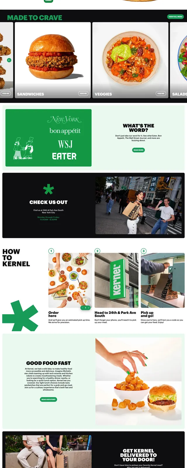 Kernel food brand landing page, editorial, photographic, light