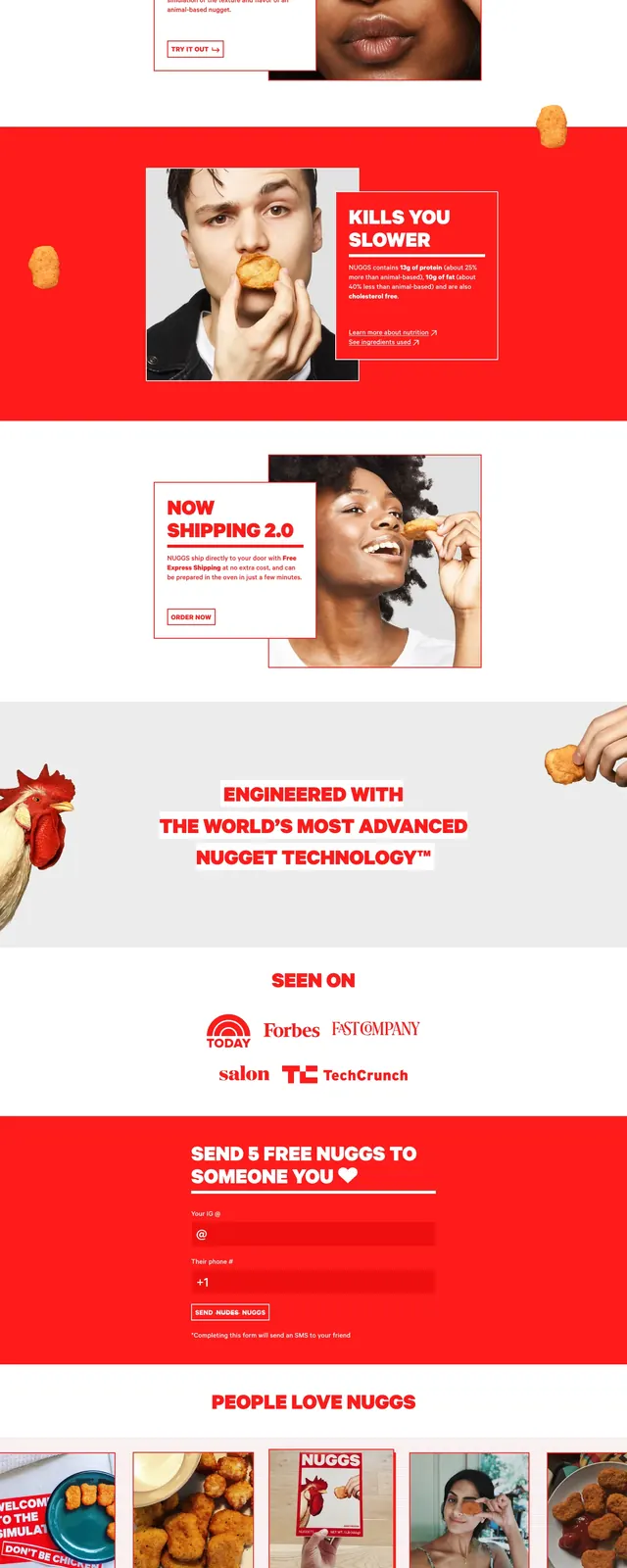 NUGGS product landing page, playful, photographic, light