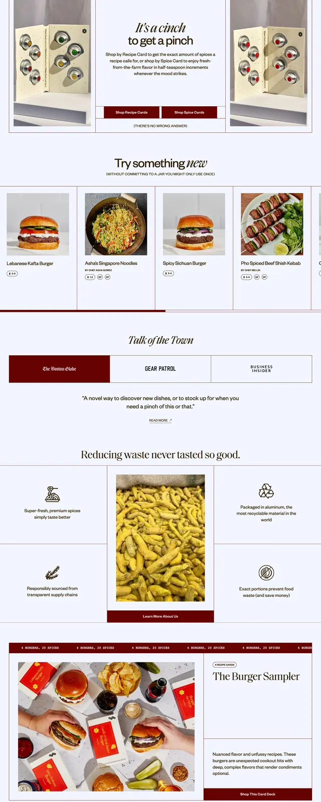 Eatocco spice commerce landing page, editorial, boxed, light