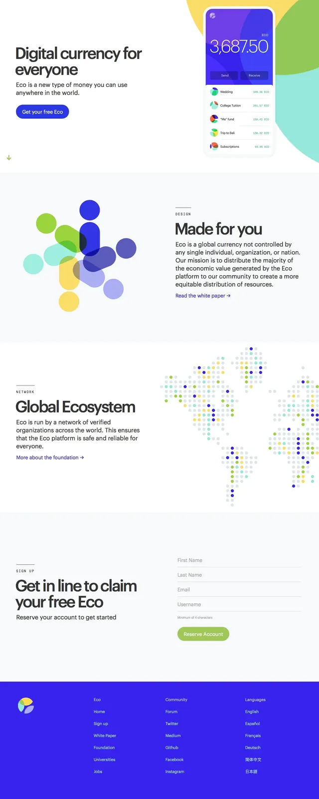 Eco landing page, minimal, editorial, light