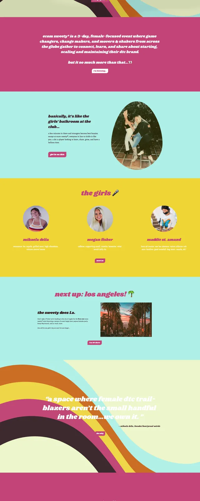 Ecomsweety playful event landing page, retro, y2k, pastel