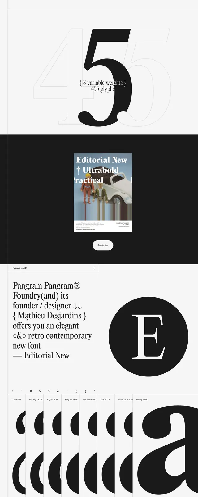 Editorial serif showcase, editorial, dark-mode, dark