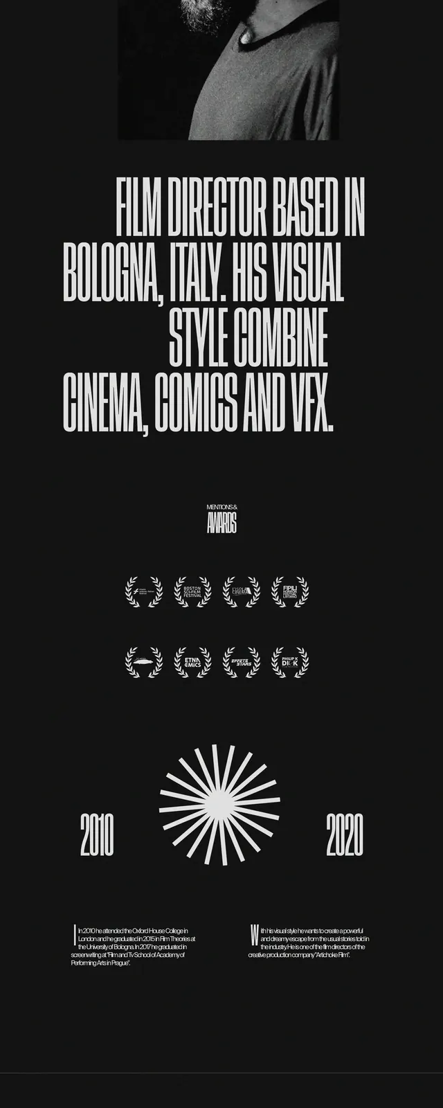 Monochrome film director portfolio, dark-mode, monochrome, dark