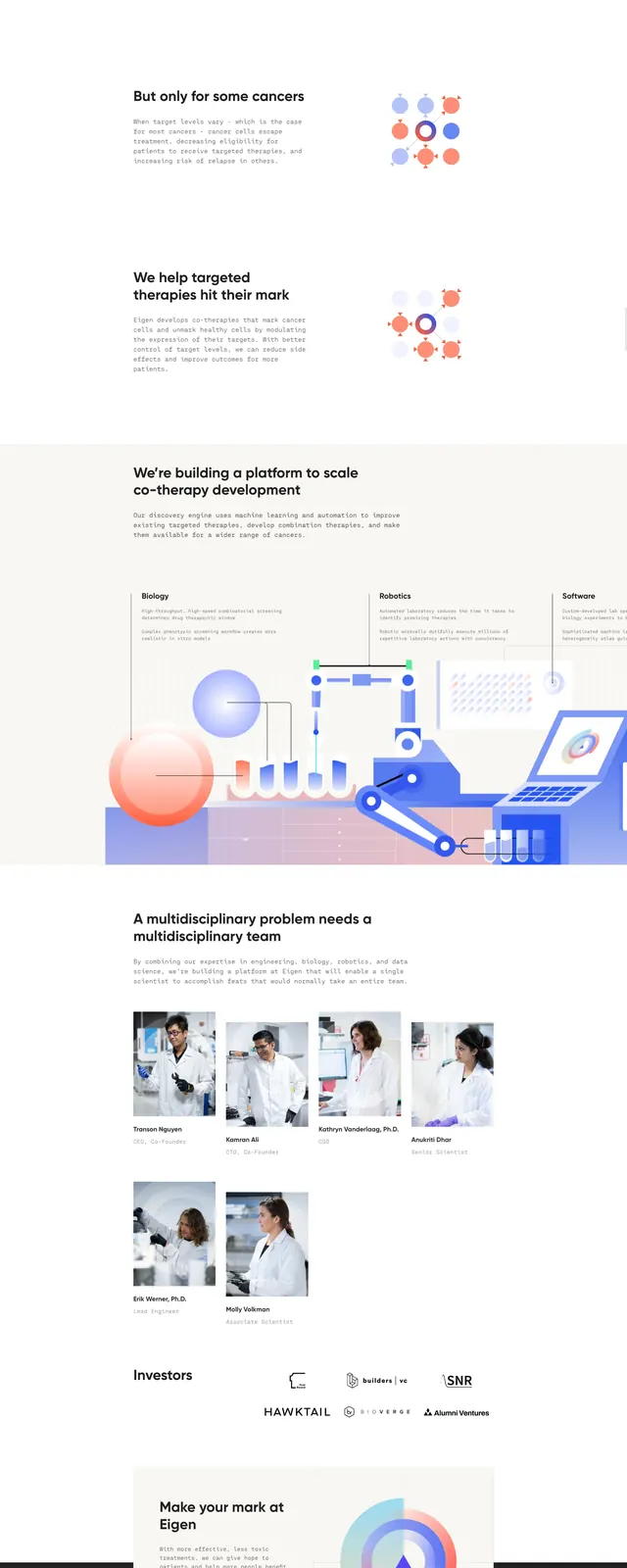 Eigentx gradient science landing page, editorial, technical, gradient