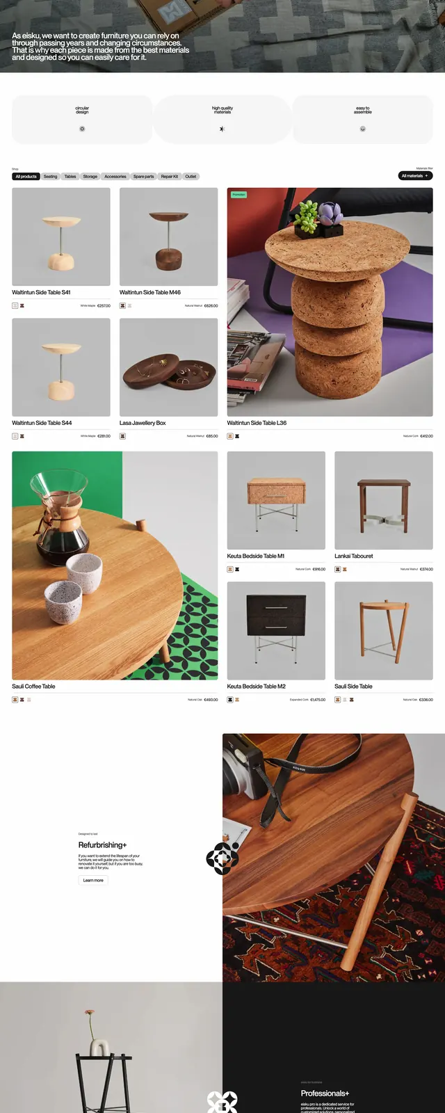 Eisku furniture storefront, editorial, minimal, light