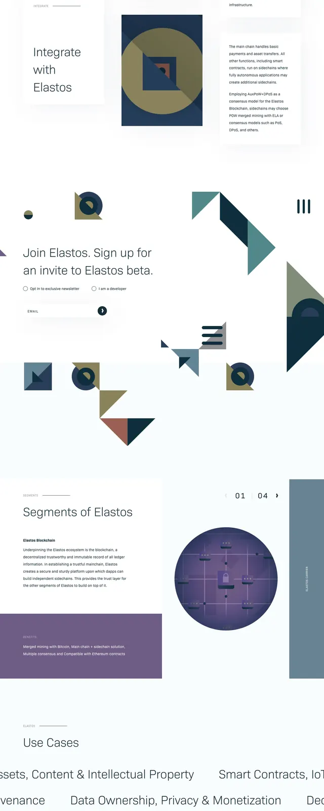 Elastos geometric crypto landing page, minimal, geometric, light