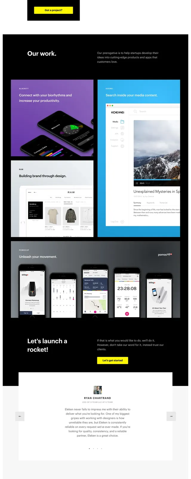 Eleken Portfolio Landing Page, minimal, swiss, light