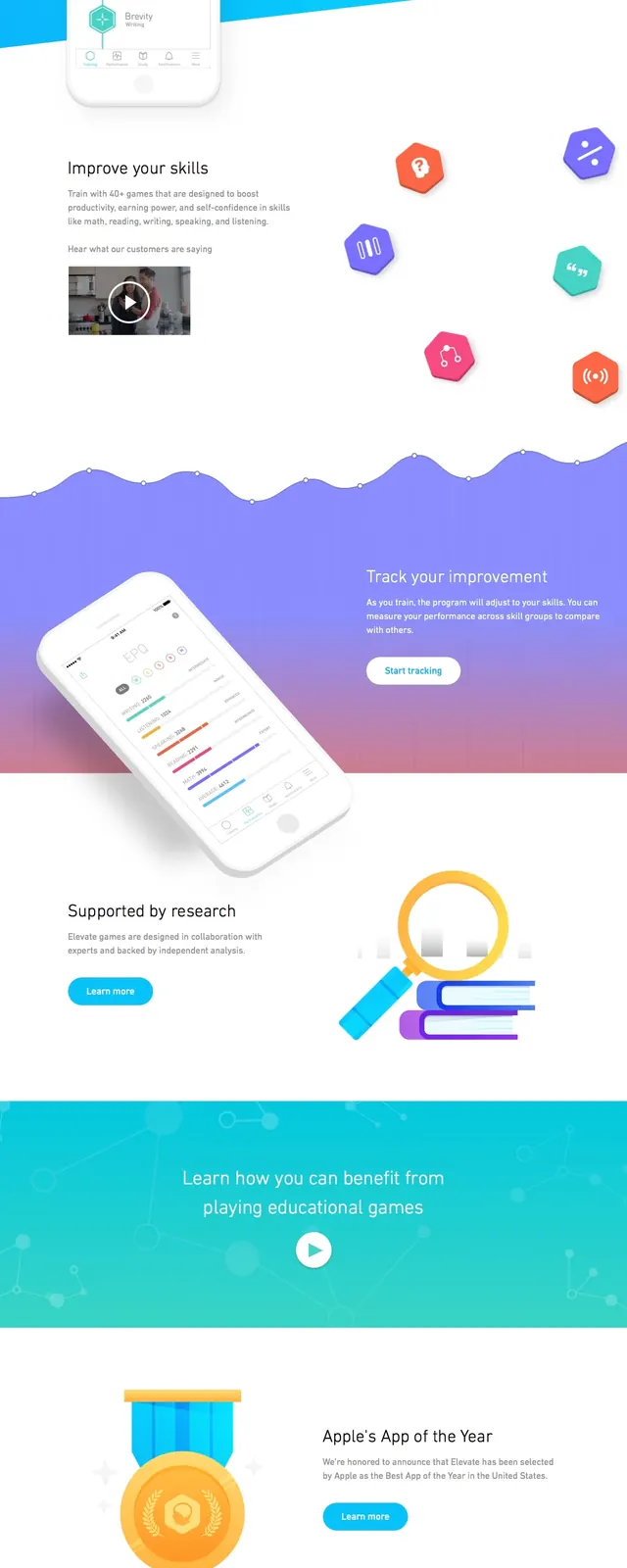 Elevate Brain Training Landing Page, gradient-heavy, flat, light