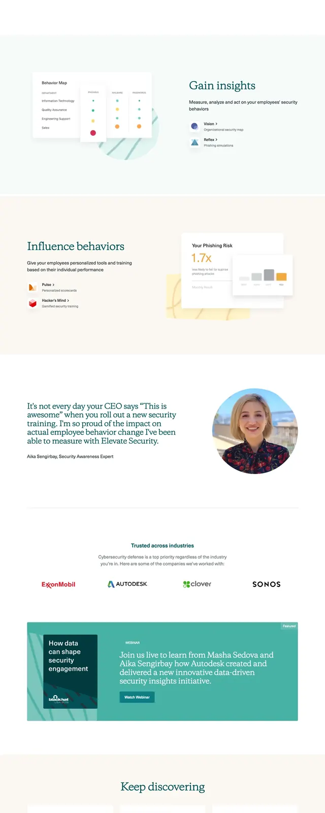 Elevate Security landing page, corporate-clean, editorial, light