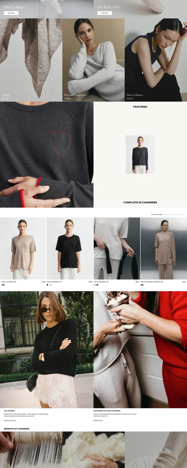 Elle & Riley editorial cashmere landing page, editorial, luxury, light
