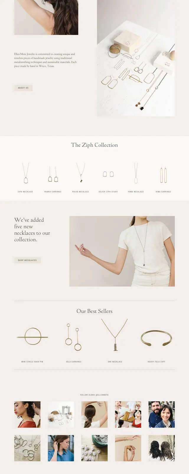 Ellen Mote jewelry editorial homepage, minimal, editorial, light