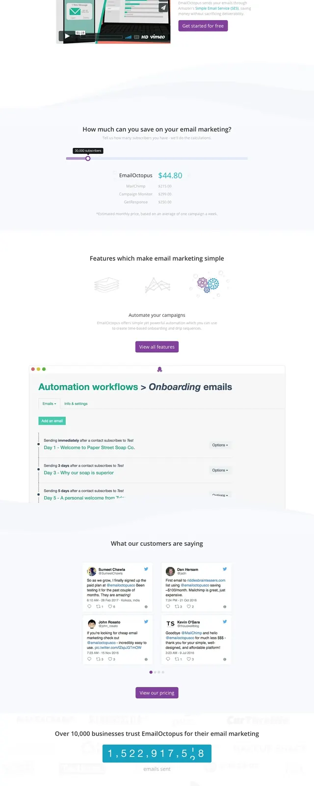 EmailOctopus illustrated SaaS landing page, illustrated, gradient-heavy, cool