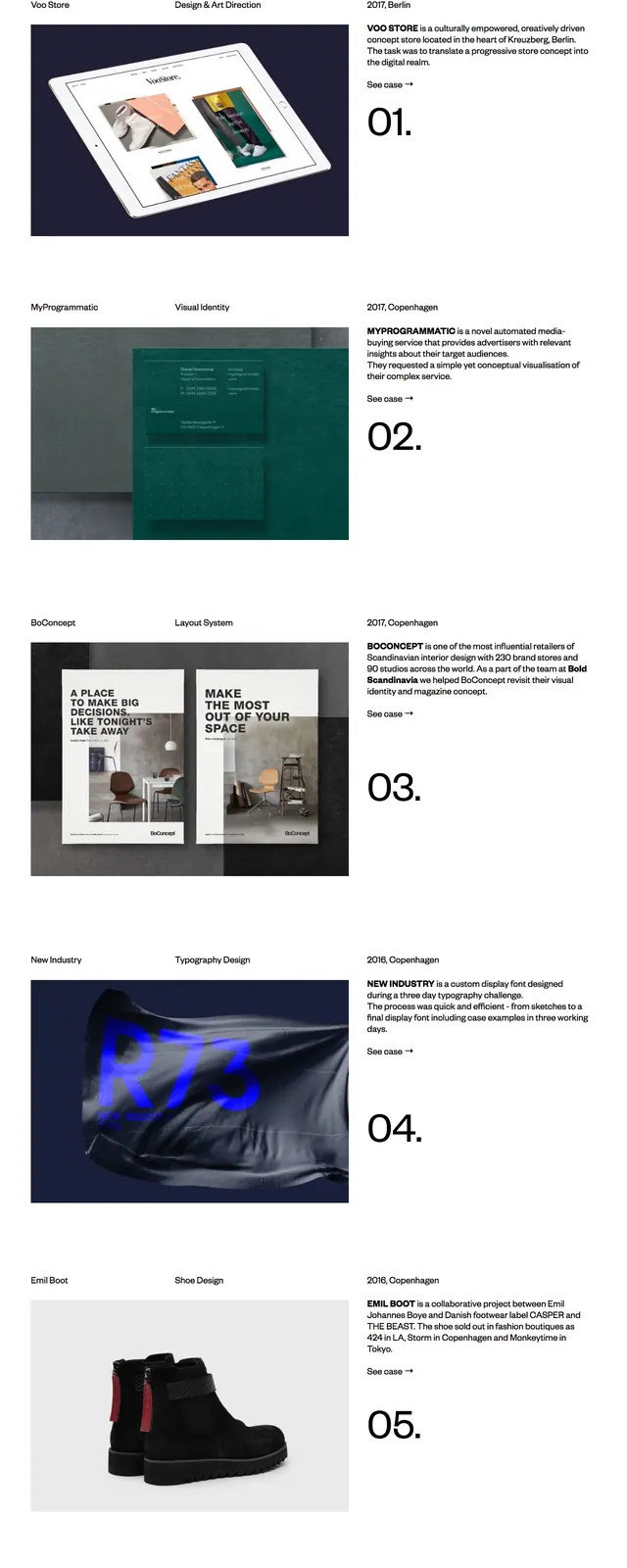 Selected work portfolio, minimal, editorial, light